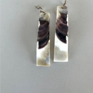 Handmade oyster shell cream and Purple Rectangular Drop Earrings